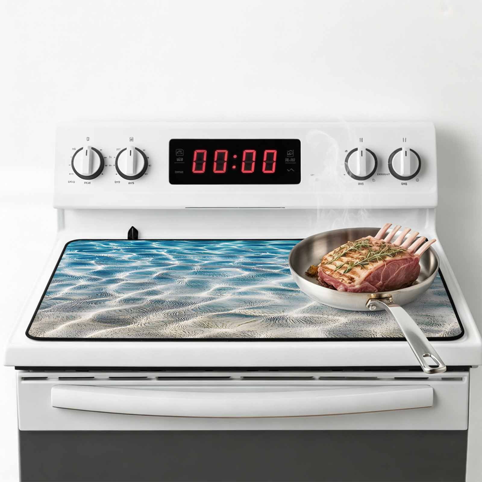 Blue Ocean Stove Top Cover for Electric Stove, Heat-proof & Non Slip Glass Top Stove Cover Protector, Summer Water Ripple Sea Waves Texture Kitchen Flat Cooktop Rubber Mat 24x21 Inches