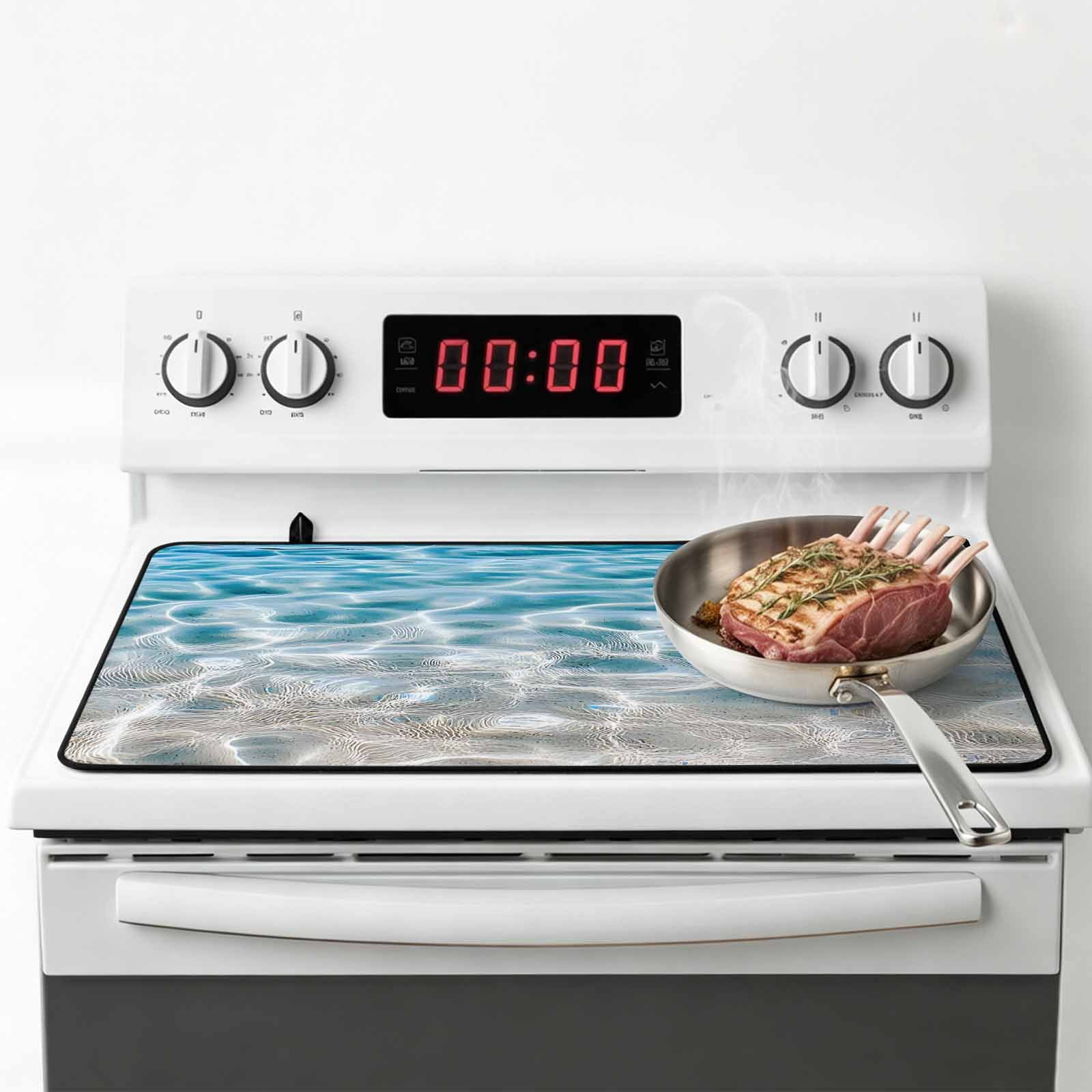 Blue Ocean Stove Top Cover for Electric Stove, Heat-proof & Non Slip Glass Top Stove Cover Protector, Underwater Sea Waves Water Ripple Seascape Kitchen Flat Cooktop Rubber Mat 24x21 Inches