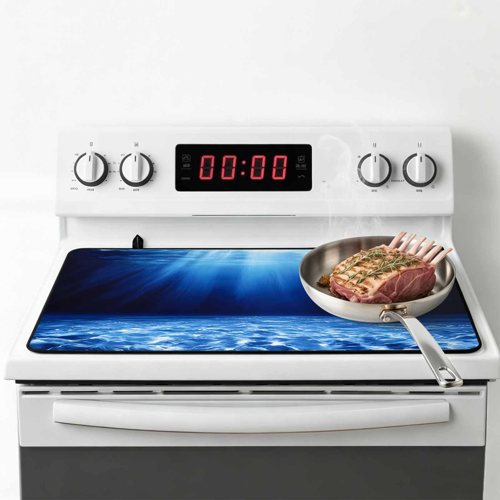 Blue Ocean Stove Top Cover for Electric Stove, Heat-proof & Non Slip Glass Top Stove Cover Protector, Underwater Water Waves Seascape Nature Sea Kitchen Flat Cooktop Rubber Mat 24x21 Inches