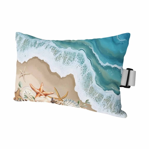 Blue Ocean Summer Beach Shells Starfish Outdoor Pillow for Chaise Lounge Chair,Coastal Nautical Theme Waterproof Headrest Lumbar Pillows with Insert&Elastic Strap for Patio Pool Garden Chairs,1 Pack