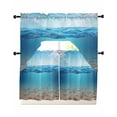 thumbnail image 1 of Blue Ocean Swag Kitchen Curtains Sets for Windows 24 Inch Length, Summer Beach Sky Waves Sandy Underwater Short Window Curtain Panels Swags Valances and Tiers 3 Piece Set for Cafe/Dining Room, 1 of 5