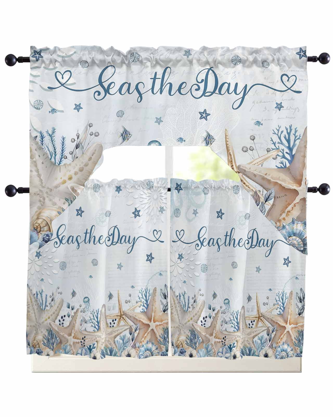 Blue Ocean Swag Valance for Window, 3 Piece Seas The Day Light ...