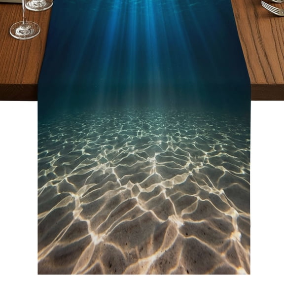 Blue Ocean Table Runner 72 Inches Long, Underwater World Clear Water Ripple Sunlight Cotton Linen Dining Table Runner Dresser Scarves for Home Kitchen Party Decor 13"x72"