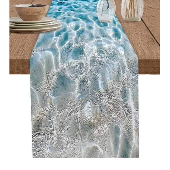 Blue Ocean Table Runner Underwater Sea Waves Water Ripple Seascape Tablerunners 13 x 36 Inch, Table Decorations Tabletop Scarf for Summer Gathering Holiday Farmhouse Kitchen Dining Decor