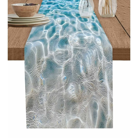Blue Ocean Table Runner Underwater Sea Waves Water Ripple Seascape Tablerunners 13 x 70 Inch, Table Decorations Tabletop Scarf for Summer Gathering Holiday Farmhouse Kitchen Dining Decor