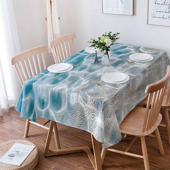 Blue Ocean Tablecloth Rectangle Table Cloth 60x84 , Waterproof Tablecloth Outdoor Table Cloth, Underwater Sea Waves Water Ripple Seascape Washable Table Cover for Kitchen Dining Party
