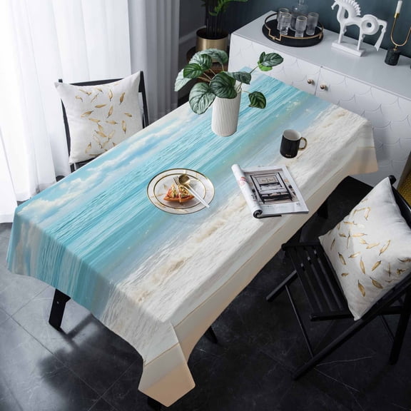 Blue Ocean Tablecloth Rectangle Table Cloths 54x108 , Waterproof Tablecloth Outdoor Table Cloth, Coastal Sea Beach Shore Sky Waves Scenery Washable Table Cover for Kitchen Dining Party
