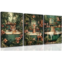 Blue Ocean Theme Bathroom Wall Art Gator Dolphin and Sea Turtle in Bathtub Picture Wall Decor Tropical Coastal Animals Poster Canvas Print Artwork for Toilet Washroom Restroom Decor Unframed