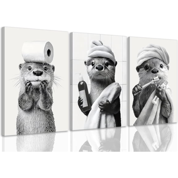 Blue Ocean Theme Bathroom Wall Art Gator Dolphin and Sea Turtle in Bathtub Picture Wall Decor Tropical Coastal Animals Poster Canvas Print Artwork for Toilet Washroom Restroom Decor Unframed