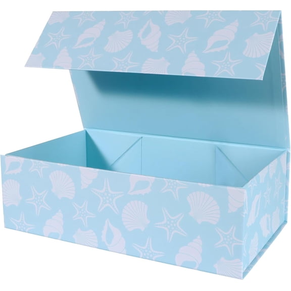 Blue Ocean Theme Gift Box with Magnetic Lids 13.8x8.3x4.4 in, Large Bridesmaid Proposal Boxes, Rectangle Wedding Decorative Storage Box 1 Pack