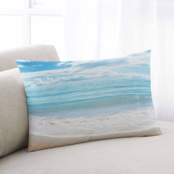 Blue Ocean Throw Pillow Covers, Coastal Sea Beach Shore Sky Waves Scenery Soft Breathable Pillow Cases with Invisible Zipper for Sleeping, King Size Pillowcases for Couch Bed Sofa Chair 20x36 Inches