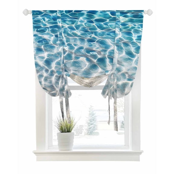 Blue Ocean Tie Up Curtains for Window, Thermal Insulated Balloon Shade Adjustable Rod Pocket Curtains Valance Panels for Kitchen Bathroom Cafe 42 x 45 Summer Water Ripple Sea Waves Texture