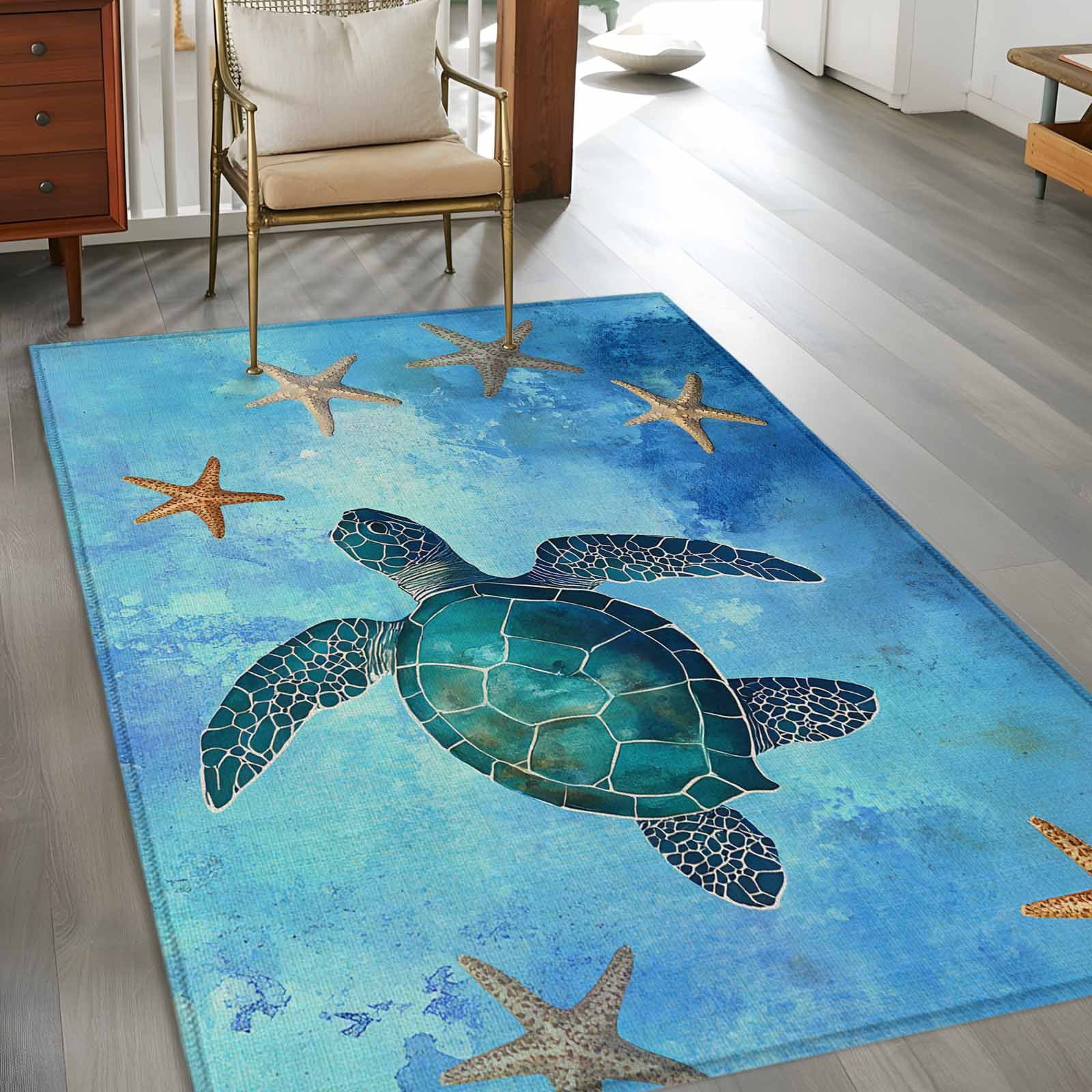 Throw Rug Turtle Blue Ocean Turtle 3x5 Rug for Bedroom Foot of Bed Small Living Room ...