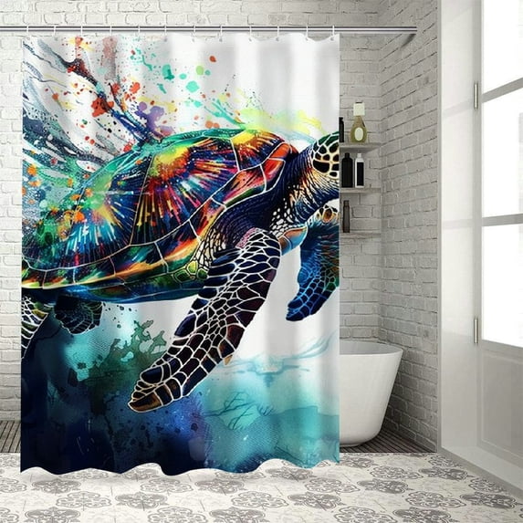 Blue Ocean Underwater World Sea View Big Turtle Coral Reef Art Home Decoration Bathroom Shower Curtain Multiple Sizes with Hooks