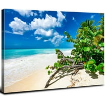 Blue Ocean Wall Art Florida Beach Pictures for Living Room Coastal Green Plant Wall Decor Seascape Painting Sea Wave Landscape Canvas Print Modern Framed Artwork Bathroom Bedroom Home Decoration
