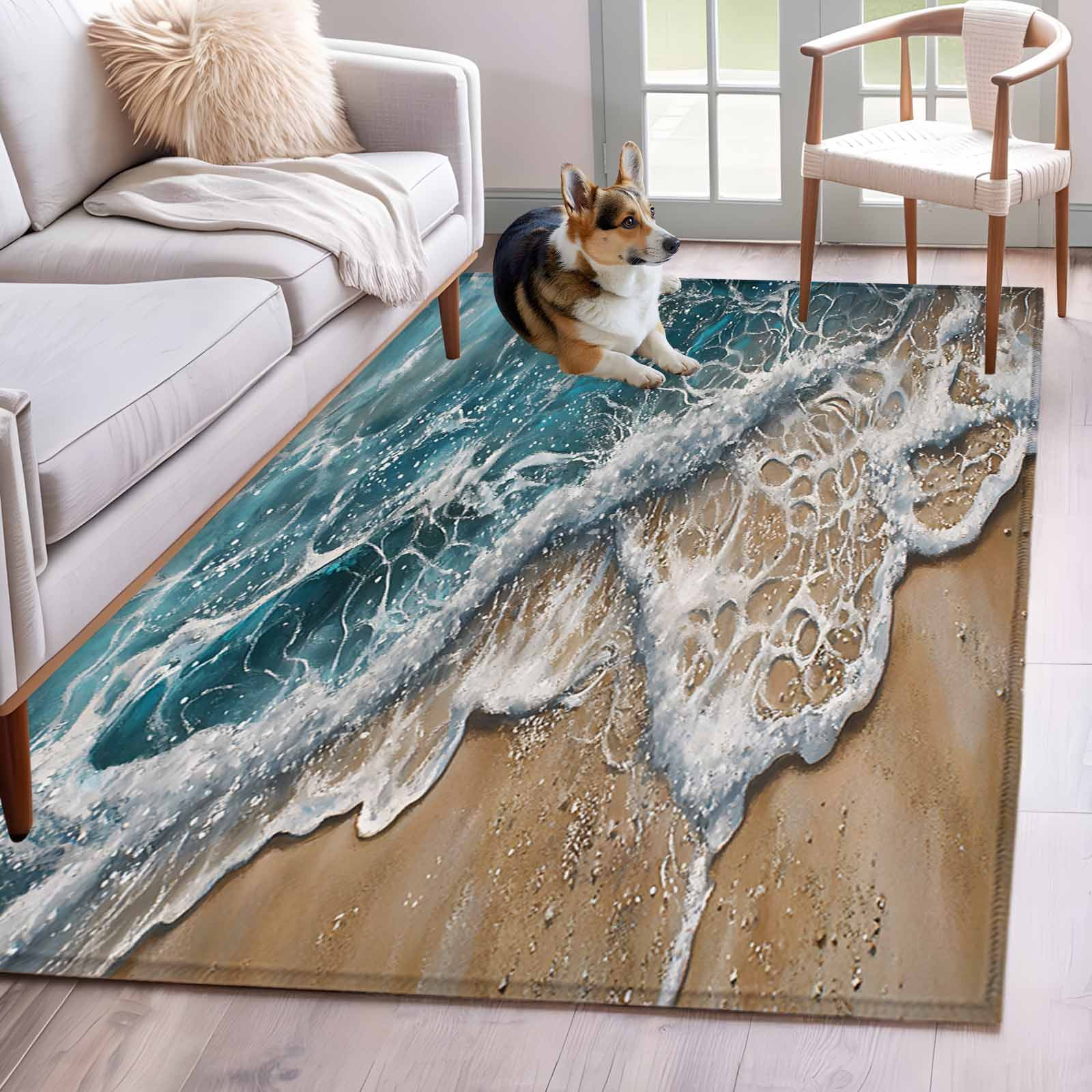 Blue Ocean Washable Area Rugs 2.7'x5', Wave Beach Coastal Ripple Nature ...