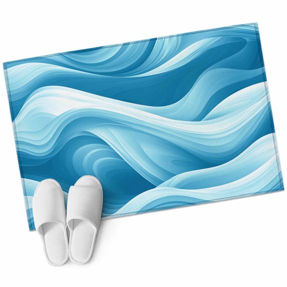 Blue Ocean Wave Area Rug 2x3ft Modern Abstract Art Gradient Blue Lines Non-Slip Washable Square Rugs Soft Felt Indoor Floor Mat for Bedroom Kitchen Living Room Bathroom
