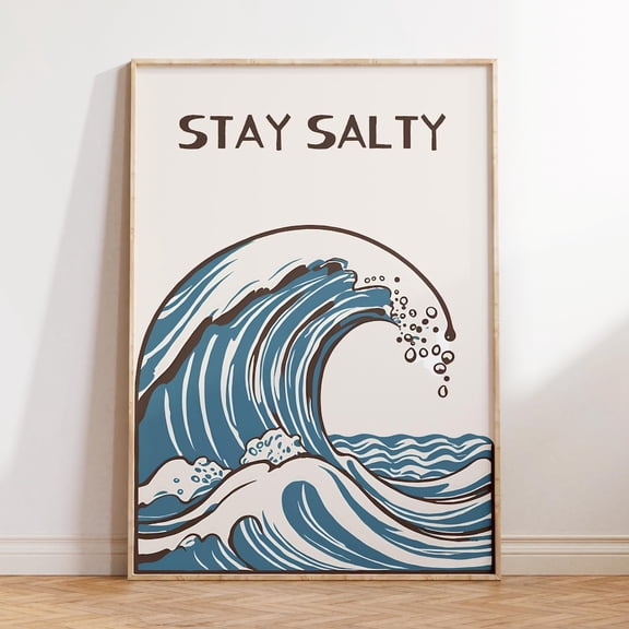 Blue Ocean Wave Art Print: Stay Salty Nautical Decor UNFRAMED PAPER POSTER, Home Decor, Vintage Gift, Living Room Dercor