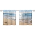 Wave Power Rods Blue Ocean Wave Curtain Tiers, Beach Kitchen Valance Light Blocking ...