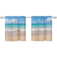 Wave Power Rods Blue Ocean Wave Curtain Tiers, Sea Kitchen Valance Light Blocking Tier ...