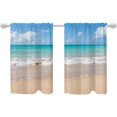 Wave Power Rods Blue Ocean Wave Curtain Tiers, Sea Kitchen Valance Light Blocking Tier ...