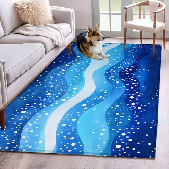 Blue Ocean Waves Area Rug 4x6 Washable Rug Non Slip Abstract Wave Point Coastal Natural Large Area Rug Indoor Floor Carpet for Entryway Bedroom Kitchen Living Room Home Office Dining Room Nursery
