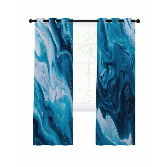 Blue Ocean Waves Blackout Curtains for Bedroom Living Room, Blue Marble 54 In Long Thermal Insulated Room Darkening Drapes Grommet Window Treatments, 42 x 54 In