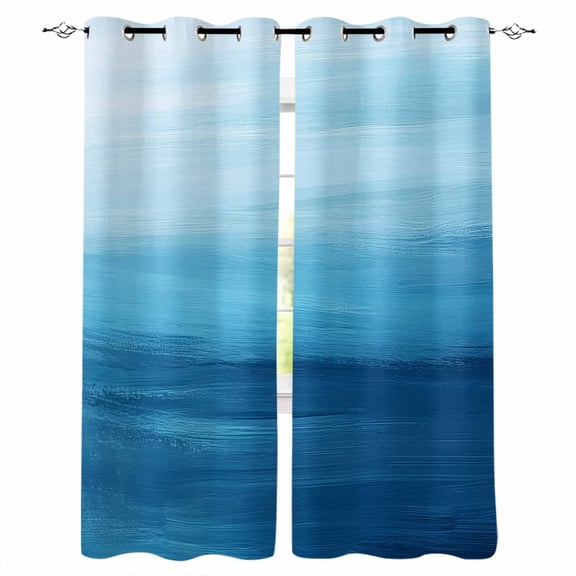 Blue Ocean Waves Blackout Curtains for Bedroom Living Room Darkening Curtains 90 Inch Stripe Ombre Coastal Black Out Window Curtain Privacy Thermal Insulated Window Treatment Grommet Drapes 52"x90"x2
