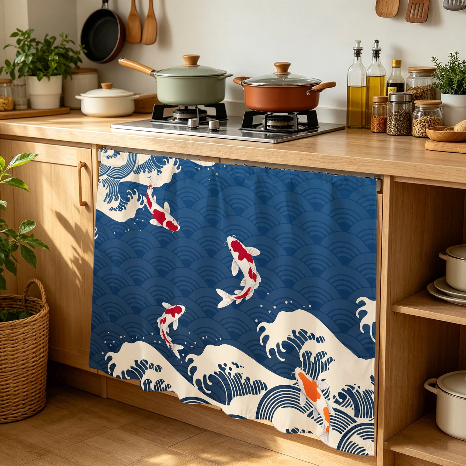 Blue Ocean Waves Cabinet Curtains 35