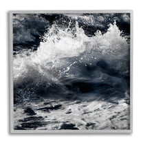 Blue Ocean Waves Distressed Surface Coastal Framed Art Print Wall Art, 17x17