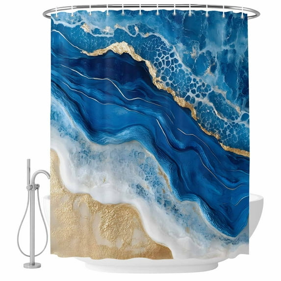 Blue Ocean Waves Fabric Shower Curtain Abstract Washable Shower Curtains for Bathroom, Waterproof Bath Curtain with Hooks Home Decor 72x72in