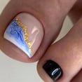 Blue Ocean Waves Gold Foil Press Nails Toes Black Solid Color Fake