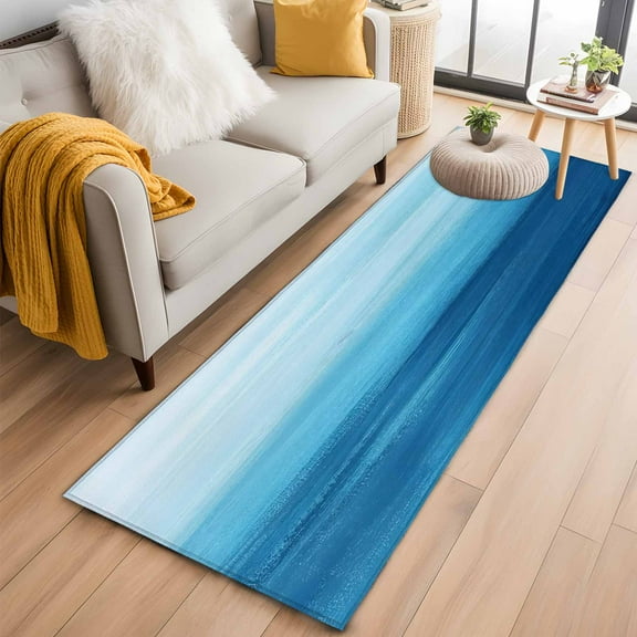 Blue Ocean Waves Kitchen Runner Rug 2x6 Washable Runners for Hallway Non Slip Stripe Ombre Coastal Large Area Rug Indoor Floor Carpet for Bathroom Laundry Entryway Bedroom Living Room