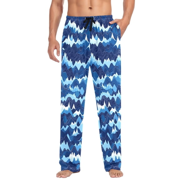 Blue Ocean Waves Mens Cotton Pajama Pants Long Staple Lightweight Sleep Bottoms with Pockets Breathable
