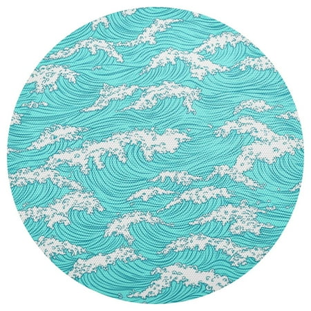 Blue Ocean Waves Pattern 15.4in Diameter PVC Plate Mat, Heat-Resistant and Cuttable, Kitchen Decor