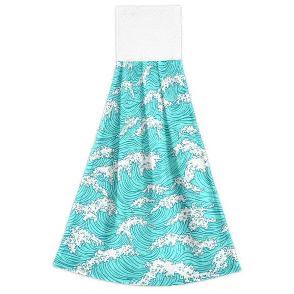 Blue Ocean Waves Pattern 2 Pack 14''x18'' Hand Towels Soft Coral Fleece Quick Dry Hook and Loop for Kitchen Bathroom