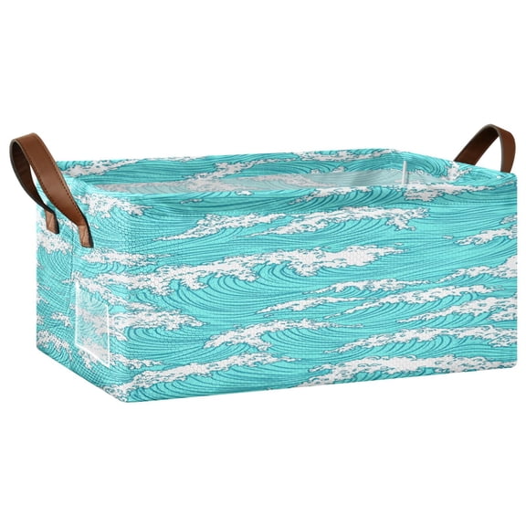 Blue Ocean Waves Pattern Open Home Storage Bins Foldable Metal Frame Shelf Baskets 16.9x11.4x7.7in Water-Resistant