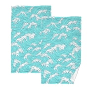Blue Ocean Waves Pattern Set of 2 Pure Cotton Towels, 16 x 28, Highly Absorbent and Soft