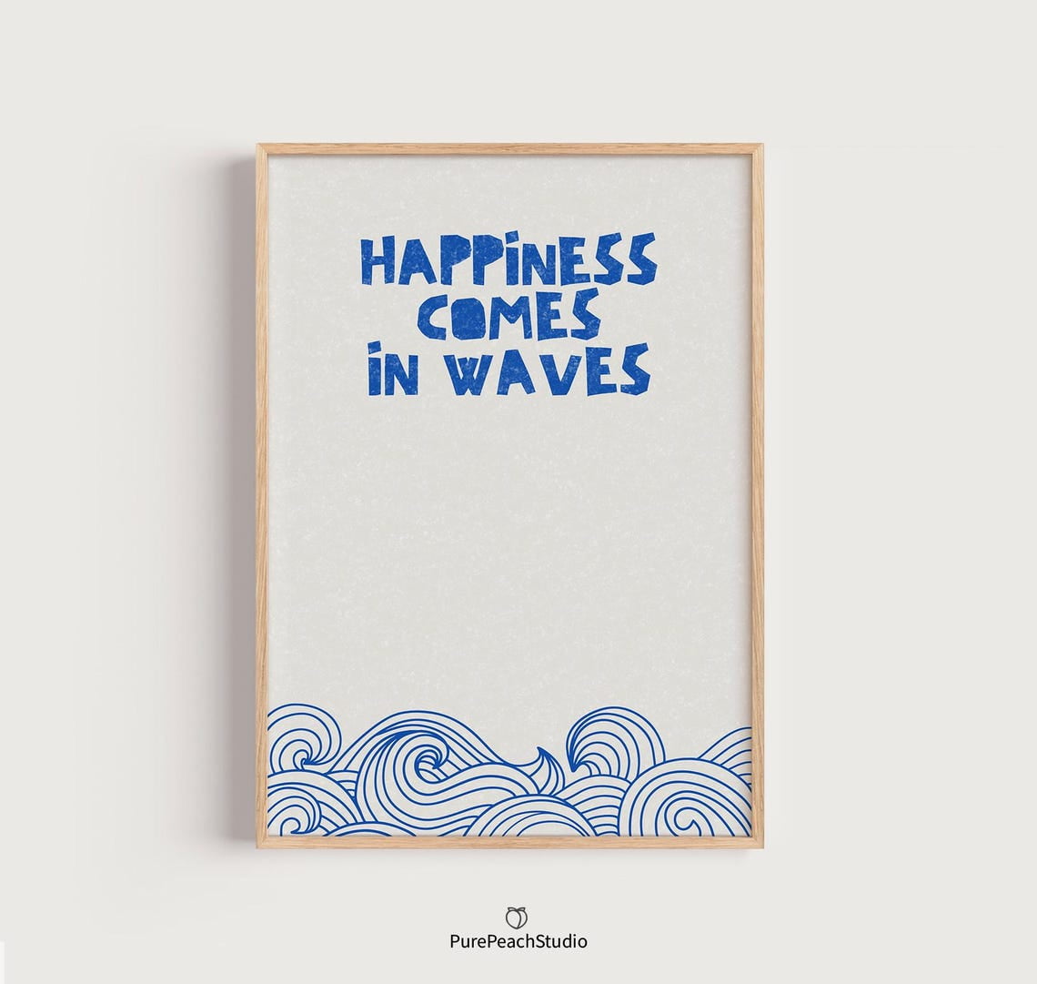 Blue Ocean Waves Poster Minimalist Scandinavian Coastal Art, Unframed