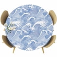 thumbnail image 1 of Blue Ocean Waves Round Tablecloth 45-54 Inch Round Fitted Table Cloth with Elastic Edge, Abstract Art Moire Seaside Waterproof Table Cover Protector for Outdoor Picnic Party Dining, 1 of 6