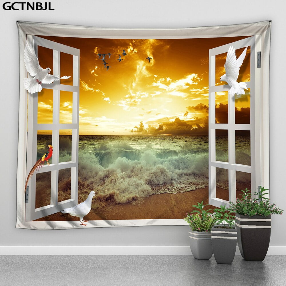 Blue Ocean Waves Sea Sunset Landscape Large Tapestry Beautiful Scenery ...