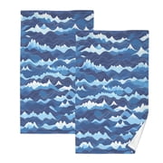 Blue Ocean Waves Set of 2 Pure Cotton Towels, 16 x 28, Highly Absorbent and Soft