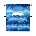 thumbnail image 1 of Blue Ocean Waves Swag Curtains for Living Room/Bedroom Windows, Abstract Wave Point Coastal Natural Kitchen Curtains and Valances Set 36 Inch Length, Light Filtering Swags Valance Curtain Panels, 1 of 5