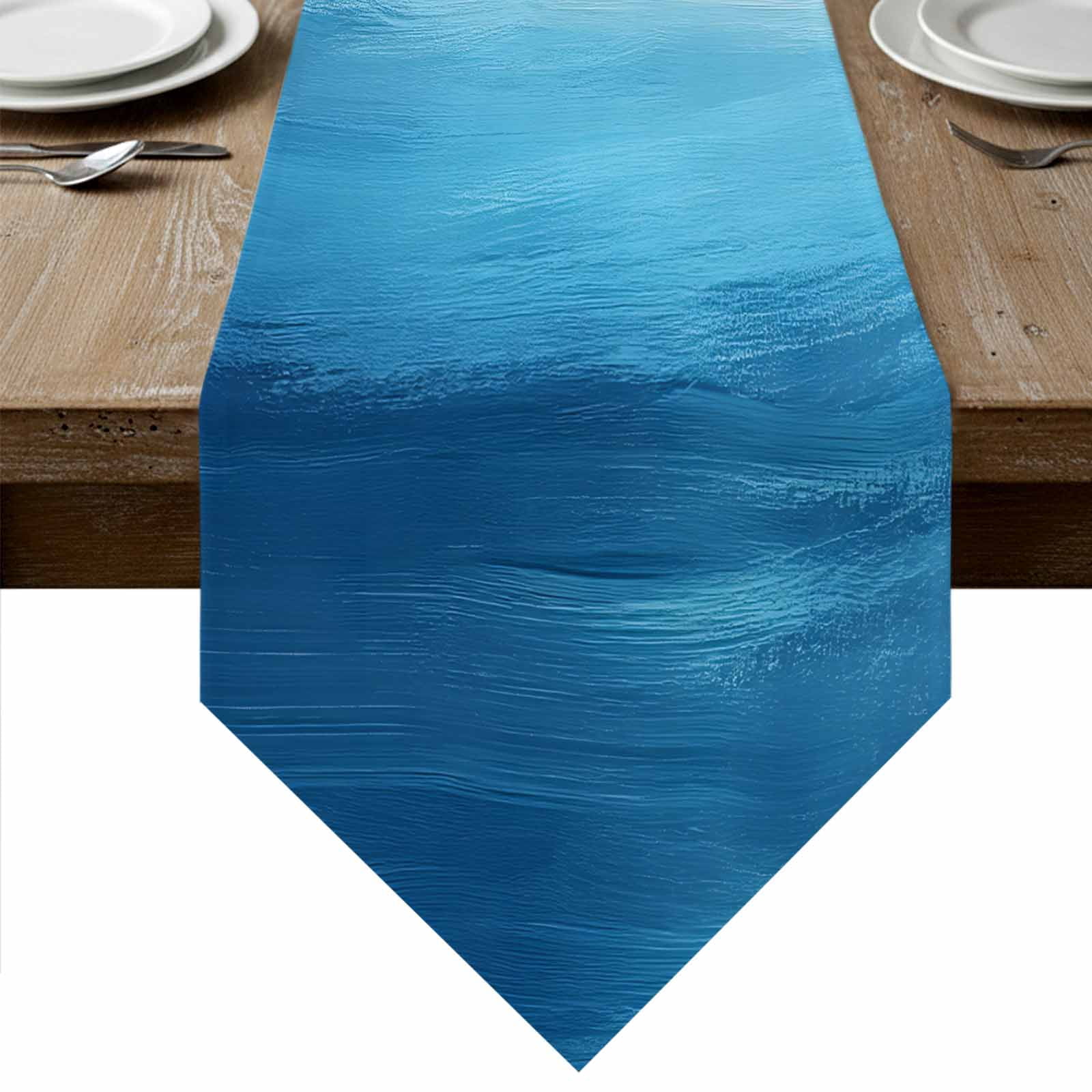 Blue Ocean Waves Table Runner Linen Burlap Table Runner 90 Inches Long ...