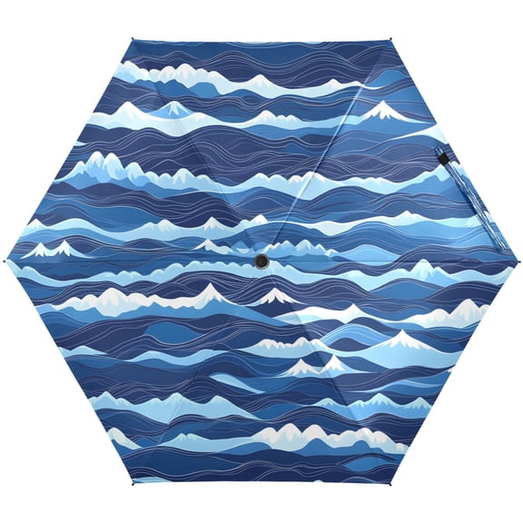 Blue Ocean Waves Umbrellas for Sun Auto Open Close UV50+ Waterproof 5-Fold Compact Fiberglass Frame