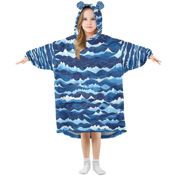 Blue Ocean Waves Wearable Blankets Hoodie Oversize Sherpa Wearable Soft Blanket Warm Cozy 3-14 Age