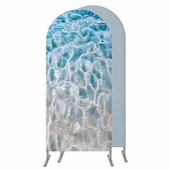 Blue Ocean Wedding Arch Cover,Stretchy Spandex Arch Backdrop Stand Covers 4 FT,Underwater Sea Waves Water Ripple Seascape Round Top Arched Backdrop Cover for Birthday Party Ceremony Baby Shower Event