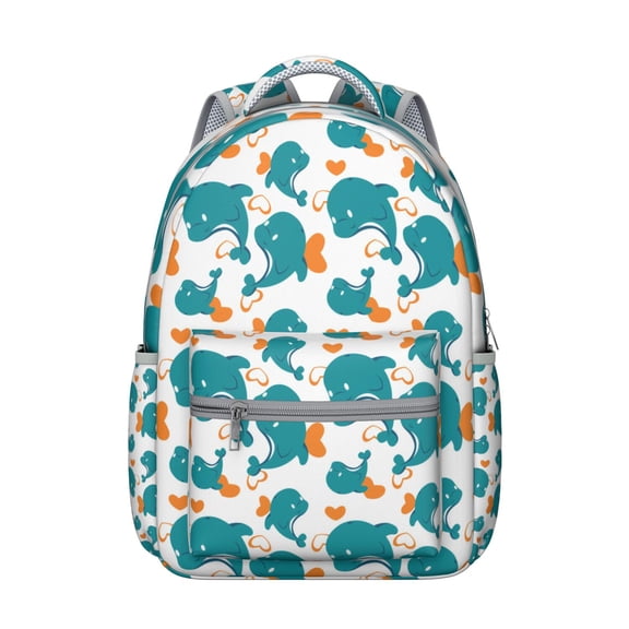 Blue Ocean Whale and Dolphin Student Backpack Waterproof Scratch-Resistant School Bag with Cartoon Marine Life Pattern, Comfortable Adjustable Straps, Perfect for Beach and Outdoors