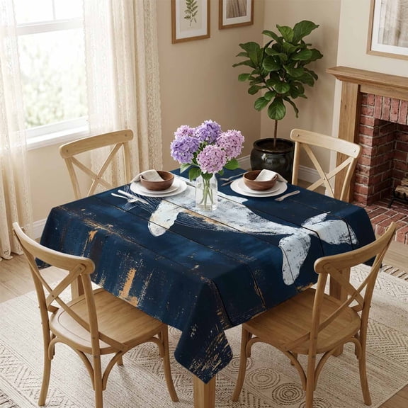 Blue Ocean White Whale Square Tablecloth 60x60 Inch Retro Wood Grain Waterproof Polyester Tablecloth for Dining Table, Washable Table Cover for Kitchen Dining Room Wedding Decoration,Stain Resistant
