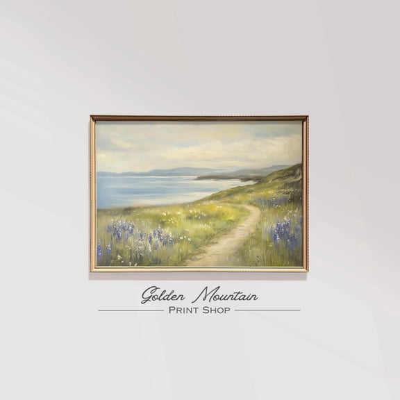 Blue Ocean Wildflower, Colorful Floral Landscape, Summer Neutral Seascape , Farmhouse Beach Flower Wall Art Poster Decor, Size 8x12 UNFFRAMED F03.1.8l1246